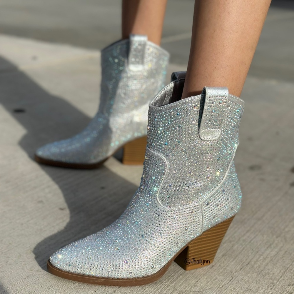 Forever clear rhinestone Cowboy boot